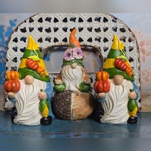 Colorful Gnome Figurines with Pumpkins And Acorns, Set Of 3